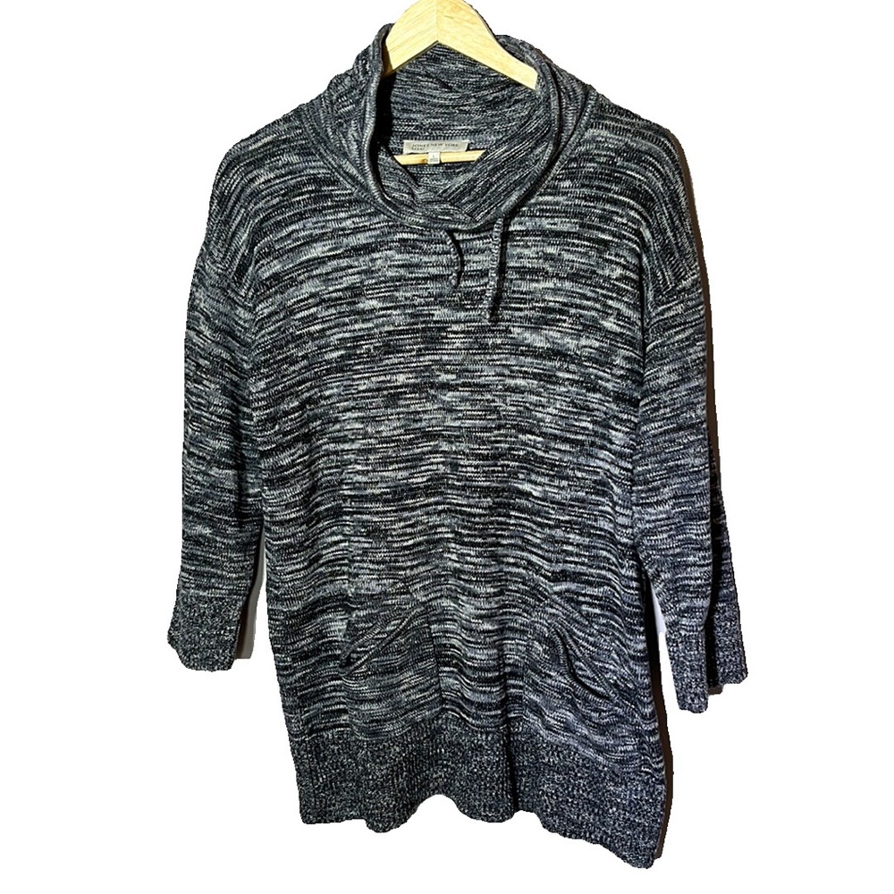 JONES NEW YORK Women’s Cowl Neck Sweater Size Large Black/White/Gray 3/4 sleeves